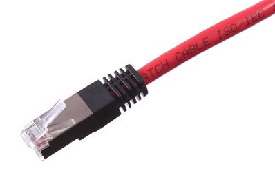 CORDON RJ45 CAT 6 100 Ohms CROISE  FTP ROUGE MANCHON NOIR 1 METRE