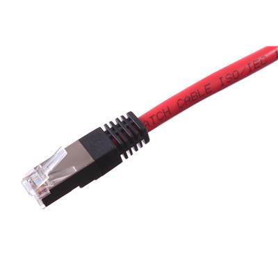 CORDON RJ45 CAT 6 100 Ohms CROISE  FTP ROUGE MANCHON NOIR 5 METRES