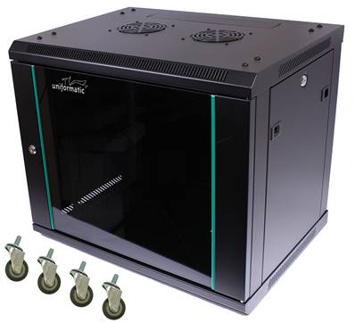 COFFRET CHASSIS FIXE PANNEAUX AMOVIBLES 15U P600 NOIR AVEC ROULETTES