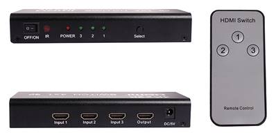 SWITCH HDMI 3 PORTS 4K AVEC TELECOMMANDE