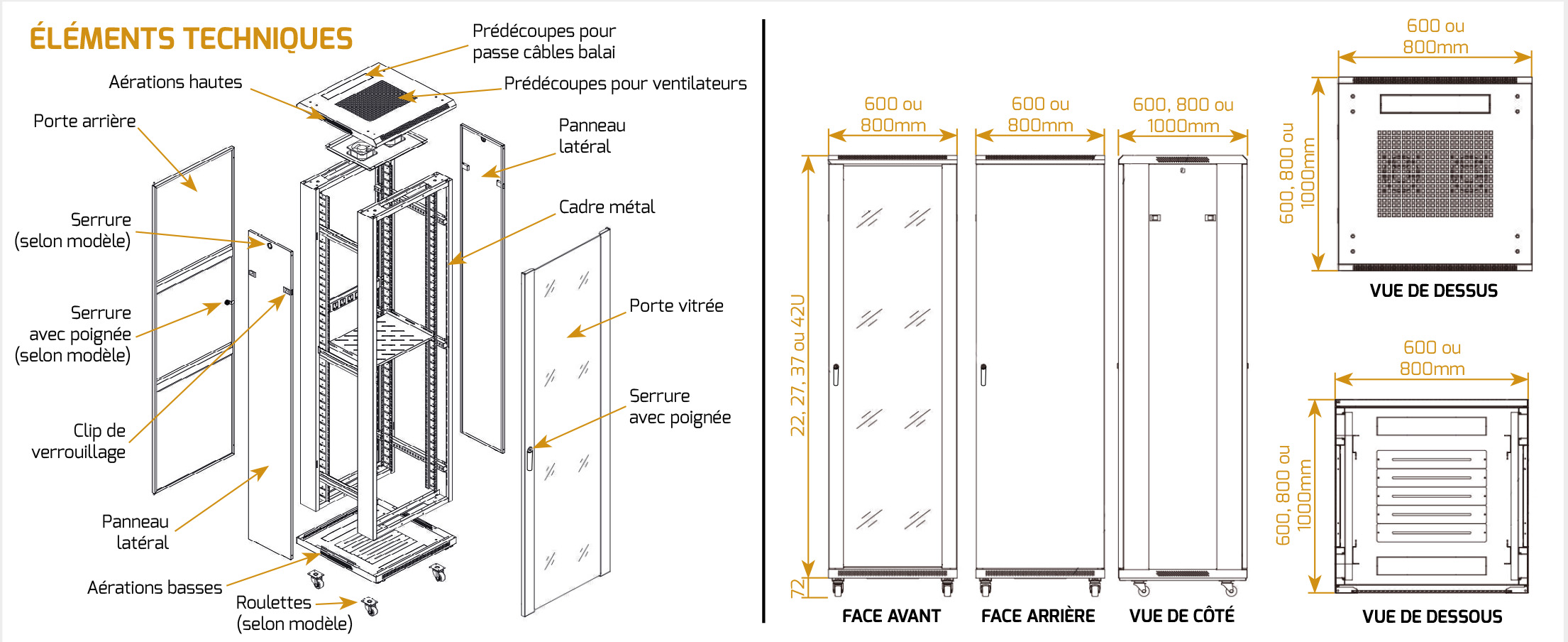 ARMOIRE INFORMATIQUE 19'' 42u 600X800