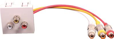 PLASTRON 45x45 3xRCA FEMELLE AVEC RALLONGE 3xRCA FEMELLE 0,2 M