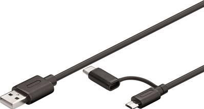 CORDON USB 2.0 VERS TYPE C + MICRO USB 2.0 MALE 1 METRE